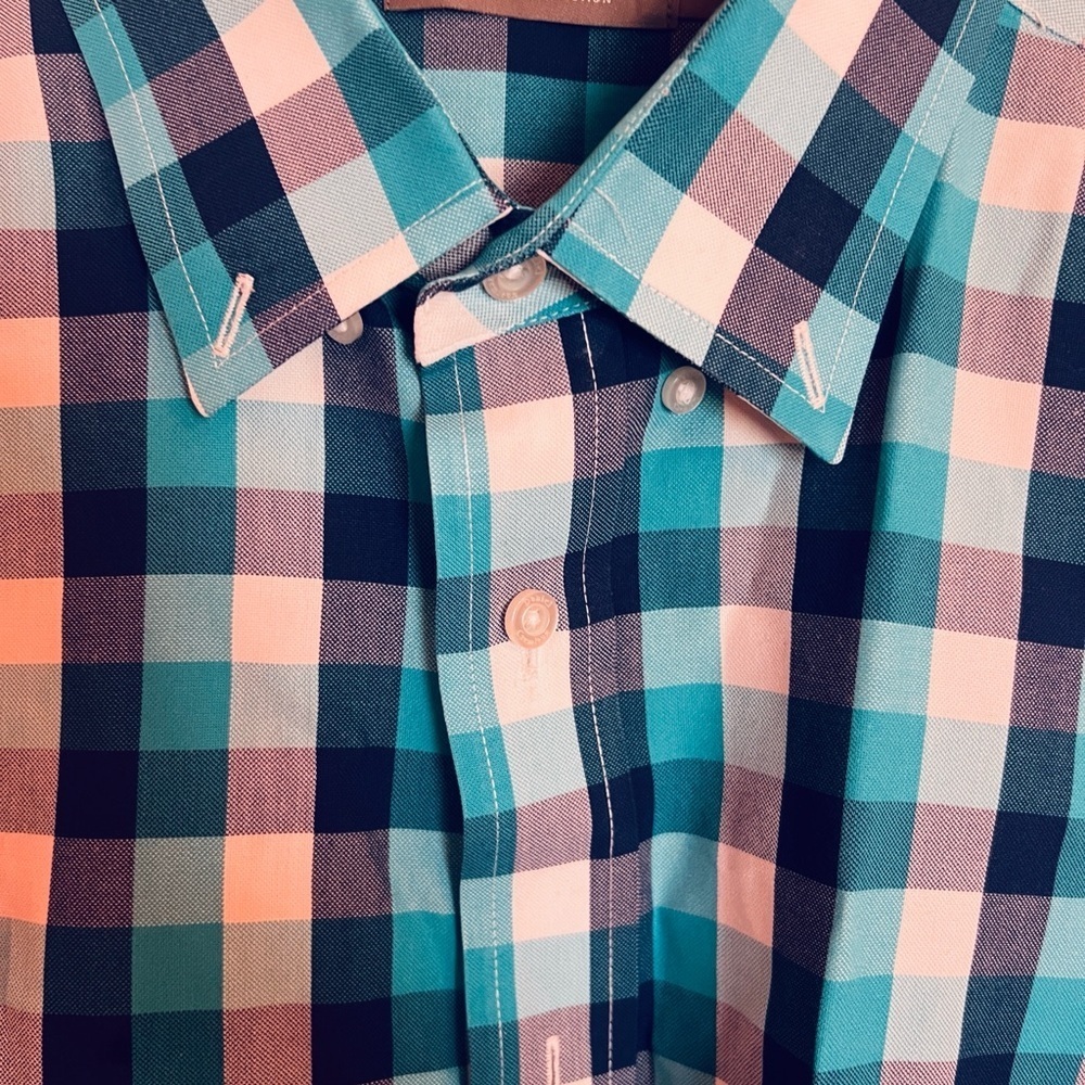Daniel Cremieux Signature Collection Teal and Navy Checkered Shirt Long SleeveXL